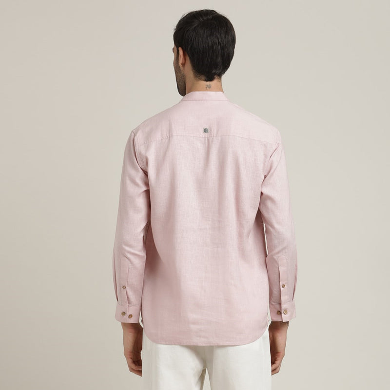 Viceroy Shirt - Regular Fit - Mandarin Collar - 3 Statement Loop Buttons - Linen Cotton – Pastel Pink