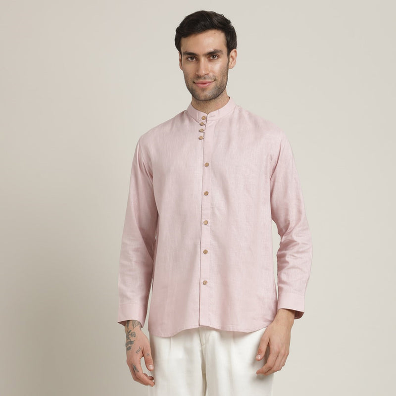 Viceroy Set of 2 - Regular Fit Mandarin Collar Shirt Statement Loop Buttons & Relaxed Fit Pleated Chinos – Pastel Pink & Ecru