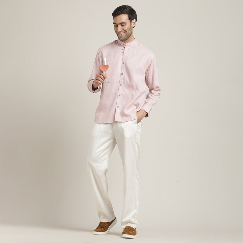 Viceroy Set of 2 - Regular Fit Mandarin Collar Shirt Statement Loop Buttons & Relaxed Fit Pleated Chinos – Pastel Pink & Ecru