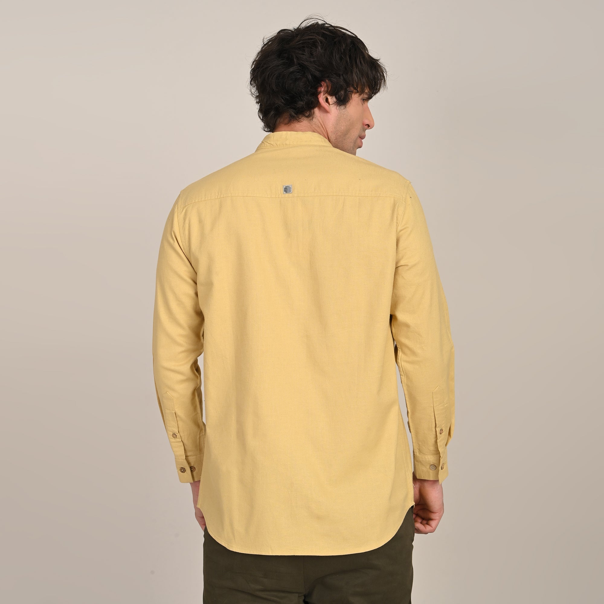 Viceroy Shirt - Regular Fit - Mandarin Collar - 3 Statement Loop Buttons - Linen Cotton  Butter Yellow