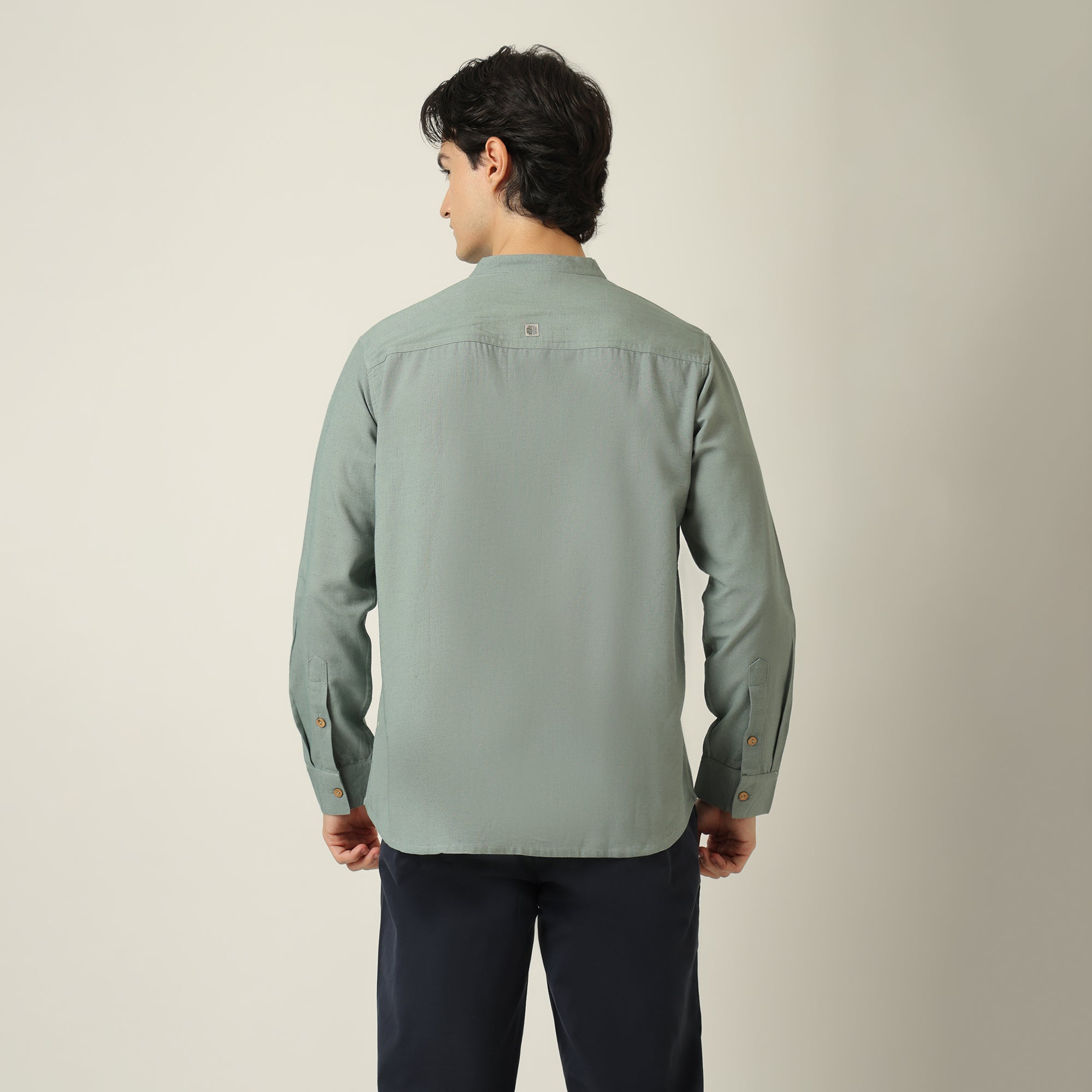 Field Set of 2 -  Relaxed Fit Mandarin Collar Shirt & Relaxed Fit Pleated Cotton Chinos  Agave Green & Navy Blue