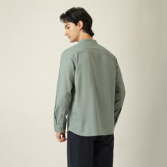 Field Shirt - Relaxed Fit - Mandarin Collar - Linen Blend Agave Green