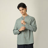 Field Shirt - Relaxed Fit - Mandarin Collar - Linen Blend Agave Green