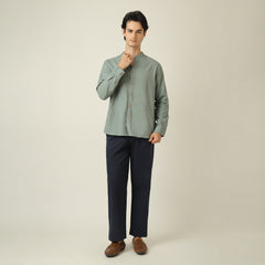 Field Set of 2 -  Relaxed Fit Mandarin Collar Shirt & Relaxed Fit Pleated Cotton Chinos  Agave Green & Navy Blue