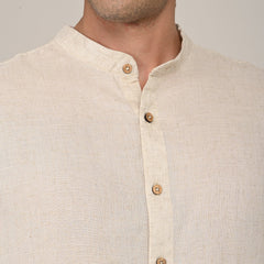Field Shirt - Relaxed Fit - Mandarin Collar - Linen Blend  Beige