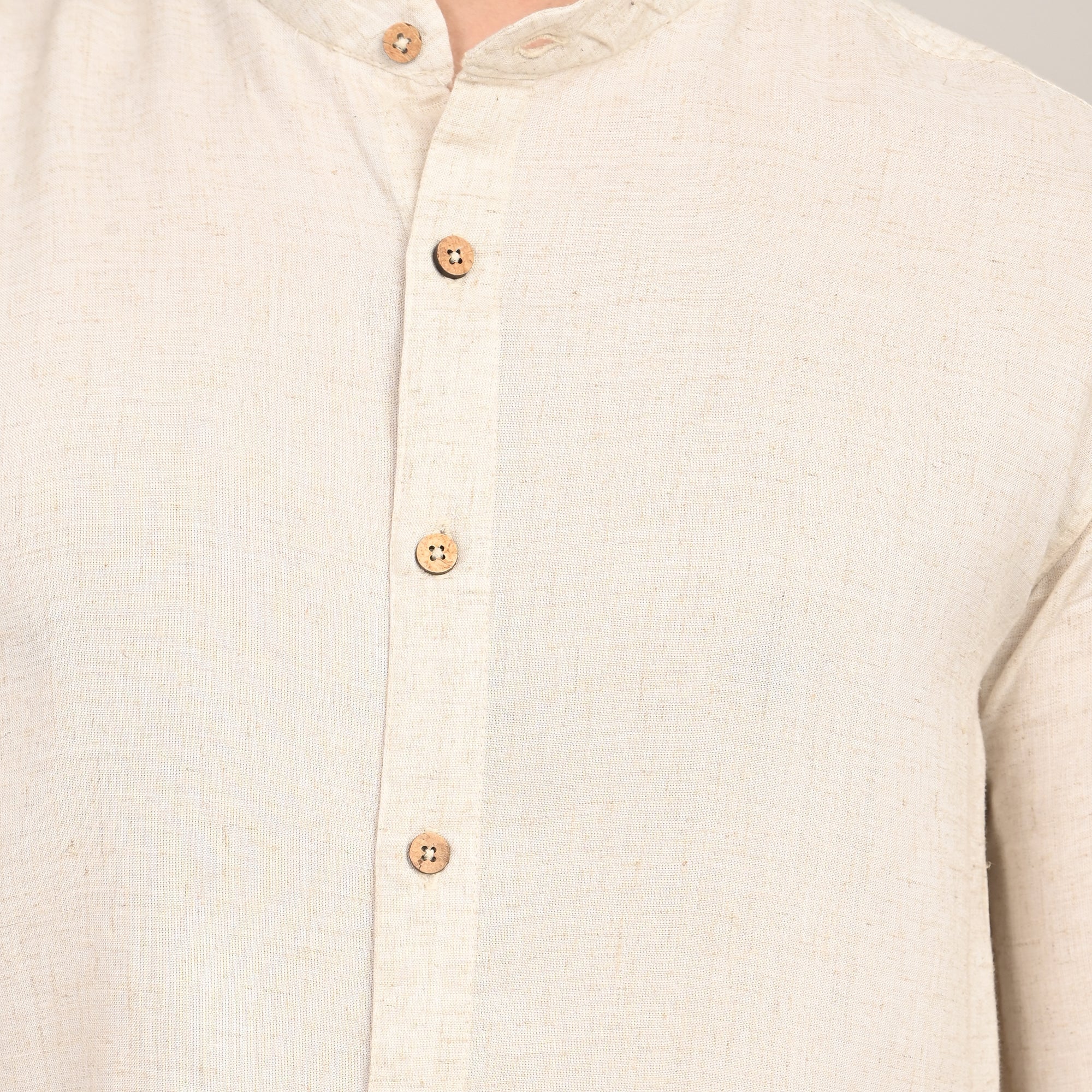 Field Shirt - Relaxed Fit - Mandarin Collar - Linen Blend  Beige