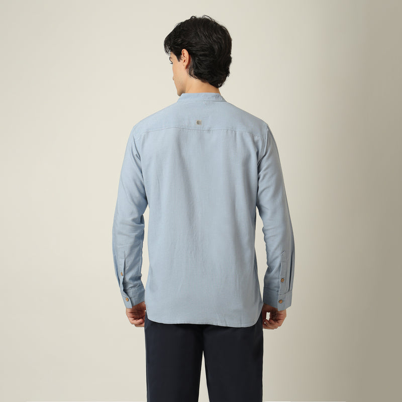 Field Shirt - Relaxed Fit - Mandarin Collar - Linen Blend Dusty Blue