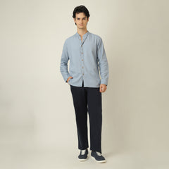 Field Set of 2 – Relaxed Fit Mandarin Collar Shirt & Relaxed Fit Pleated Cotton Chinos – Dusty Blue & Navy