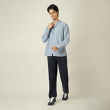 Field Set of 2 - Relaxed Fit Mandarin Collar Shirt & Relaxed Fit Pleated Cotton Chinos – Dusty Blue & Navy