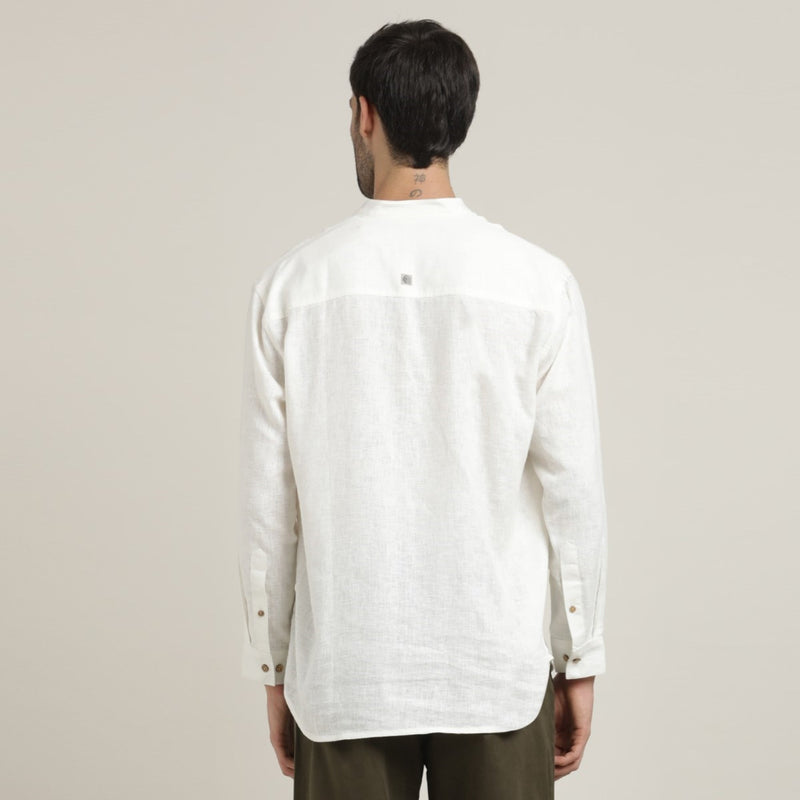 Field Set of 2 - Relaxed Fit Mandarin Collar Shirt & Relaxed Fit Pleated Cotton Chinos – Ecru & Army Green