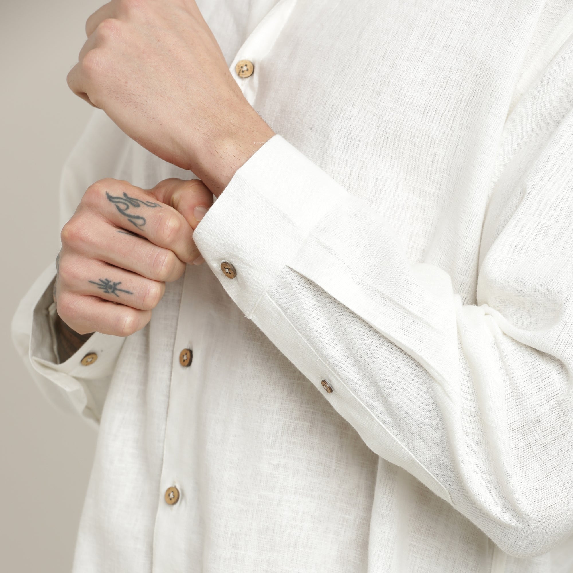 Field Shirt - Relaxed Fit - Mandarin Collar - Linen Blend – Ecru