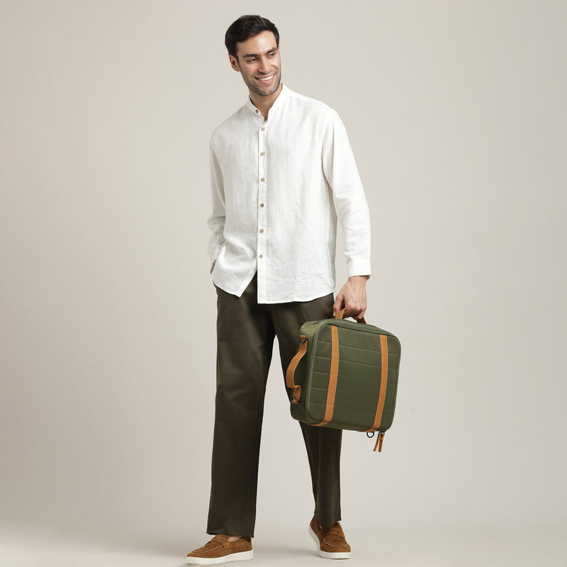Field Set of 2 - Relaxed Fit Mandarin Collar Shirt & Relaxed Fit Pleated Cotton Chinos – Ecru & Army Green