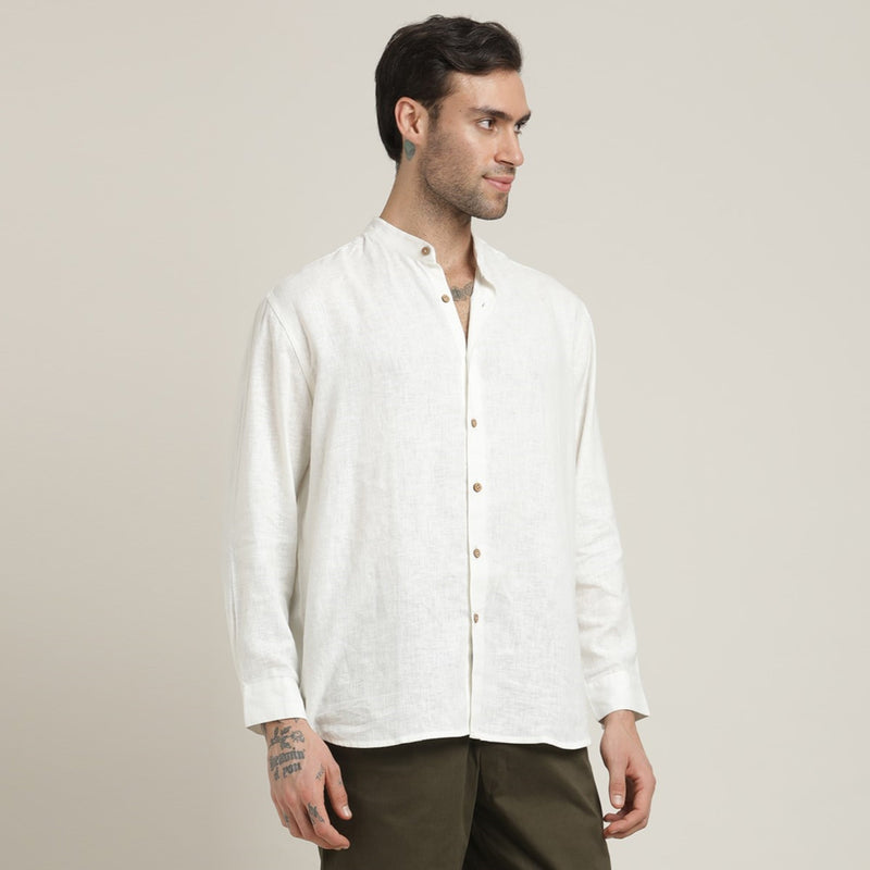 Field Shirt - Relaxed Fit - Mandarin Collar - Linen Blend – Ecru