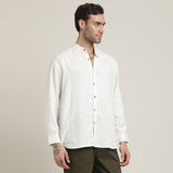 Field Shirt - Relaxed Fit - Mandarin Collar - Linen Blend – Ecru