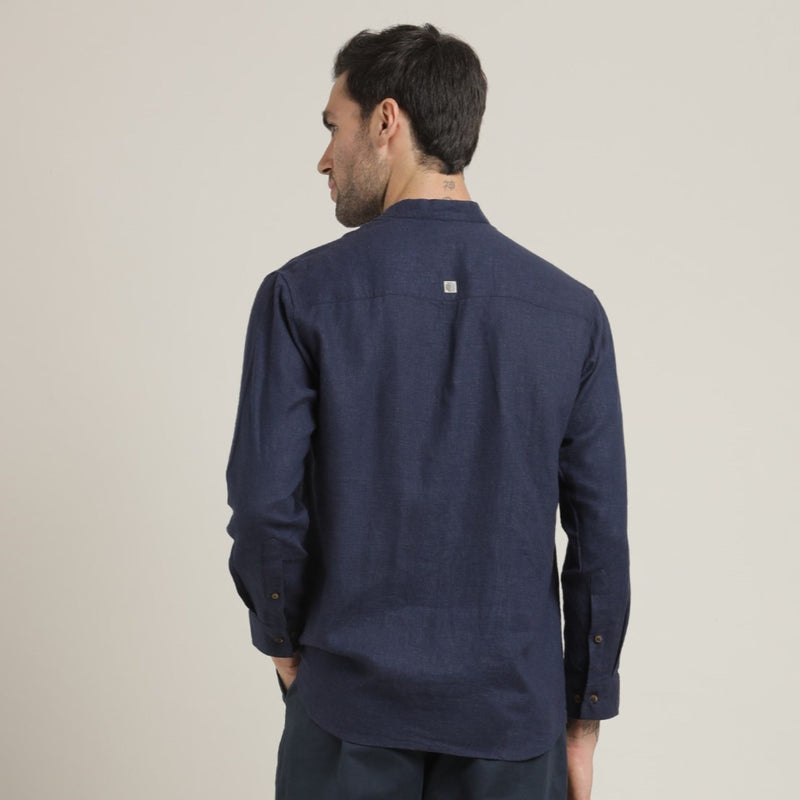 Field Shirt - Relaxed Fit - Mandarin Collar - Linen Blend – Navy Blue