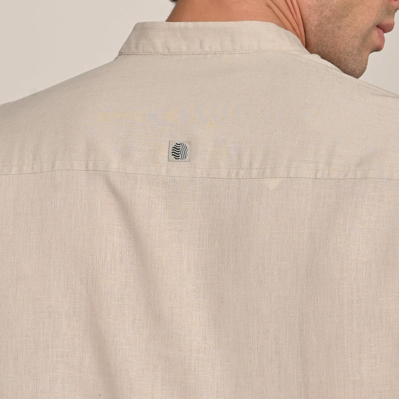 Iki Set of 2 - Regular Fit Mandarin Collar Shirt With Popover Placket & Loop Closure Paired With Relaxed Fit Straight Leg Chinos  Natural Grey & Olive Green