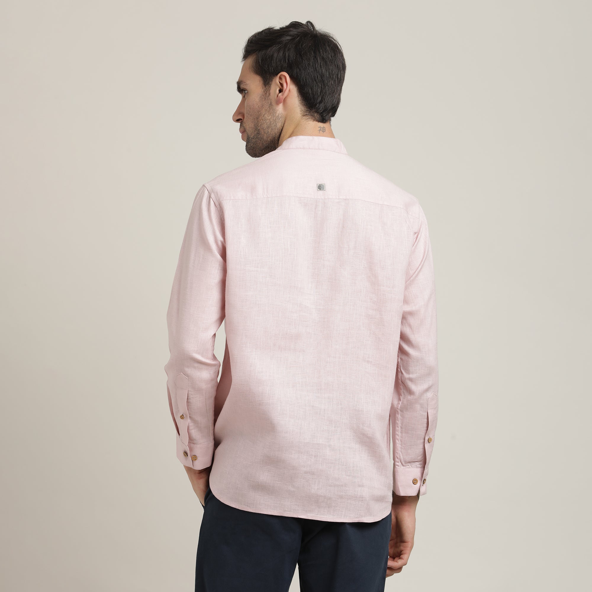 Iki Shirt - Regular Fit - Mandarin Collar - Popover Placket - Loop Button Closure – Pastel Pink