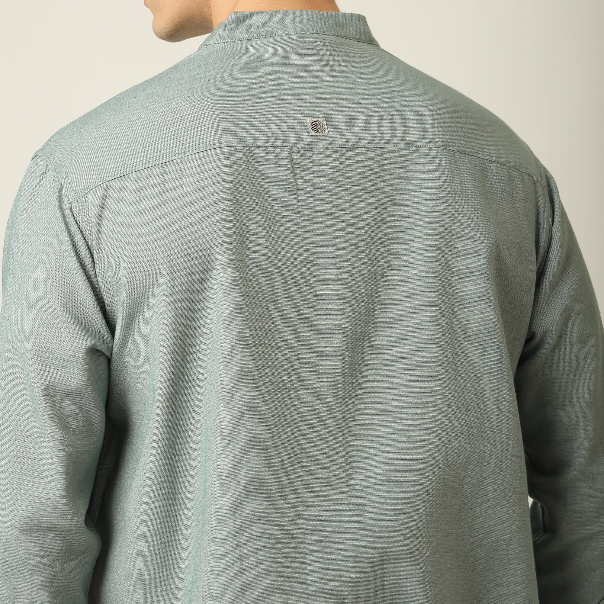 Indrazen Shirt - Relaxed Fit - Mandarin Collar - Diamond Popover Placket - Linen Blend Agave Green