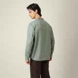 Indrazen Shirt - Relaxed Fit - Mandarin Collar - Diamond Popover Placket - Linen Blend Agave Green