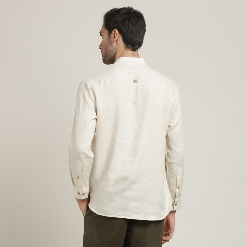 Indrazen Set of 2 - Mandarin Collar Diamond Popover Placket Shirt & Pleated Chinos – Beige & Army Green