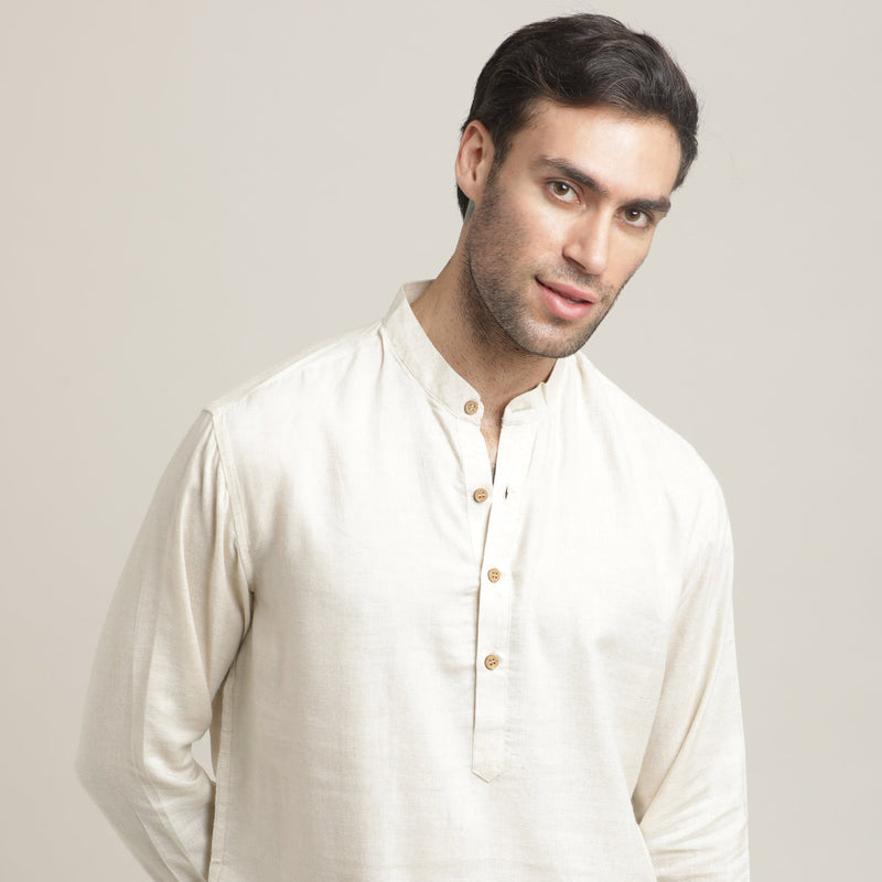 Indrazen Set of 2 - Mandarin Collar Diamond Popover Placket Shirt & Pleated Chinos – Beige & Army Green