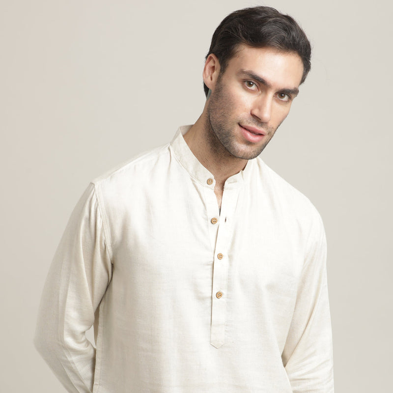 Indrazen Shirt - Relaxed Fit - Mandarin Collar - Diamond Popover Placket - Linen Blend – Beige