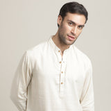 Indrazen Shirt - Relaxed Fit - Mandarin Collar - Diamond Popover Placket - Linen Blend – Beige