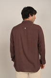 Indrazen Shirt - Relaxed Fit - Mandarin Collar - Diamond Popover Placket - Linen Blend – Coffee Brown