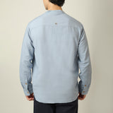 Indrazen Shirt - Relaxed Fit - Mandarin Collar - Diamond Popover Placket - Linen Blend Dusty Blue