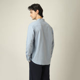 Indrazen Shirt - Relaxed Fit - Mandarin Collar - Diamond Popover Placket - Linen Blend Dusty Blue