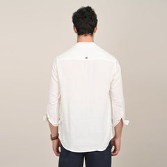 Indrazen Shirt - Relaxed Fit - Mandarin Collar - Diamond Popover Placket - Linen Blend  Ecru