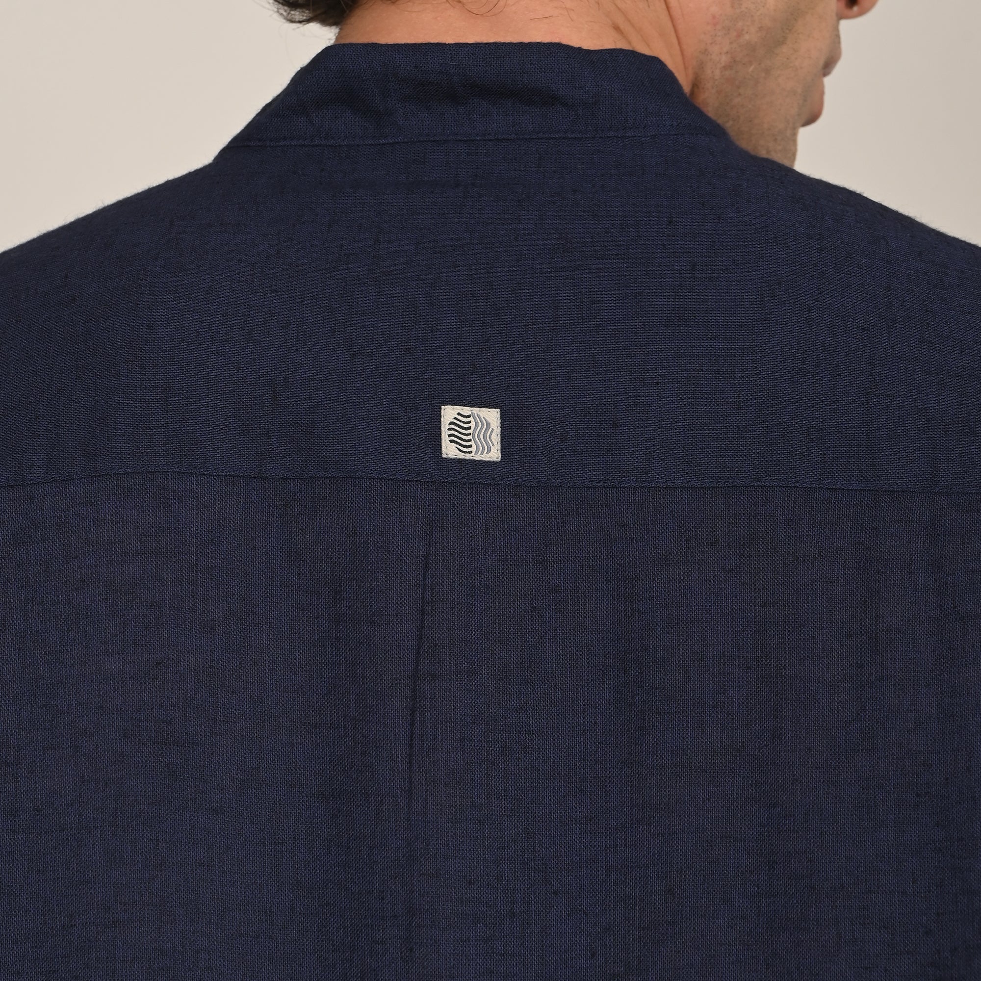 Indrazen Set of 2  Mandarin Collar Diamond Popover Placket Shirt & Pleated Chinos  Navy Blue & Beige