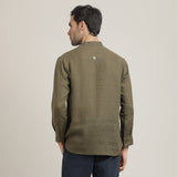 Indrazen Set of 2 - Mandarin Collar Diamond Popover Placket Shirt & Pleated Chinos – Olive Green & Navy Blue