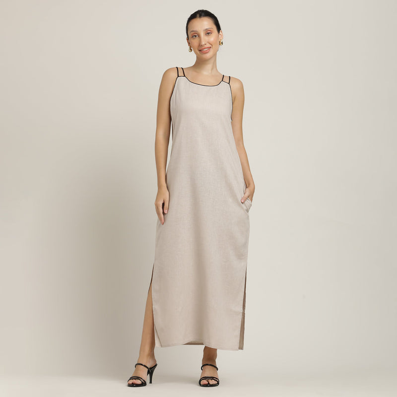 Monroe A-line Maxi Dress - Beige With Black Edging