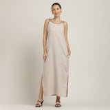 Monroe A-line Maxi Dress - Beige With Black Edging