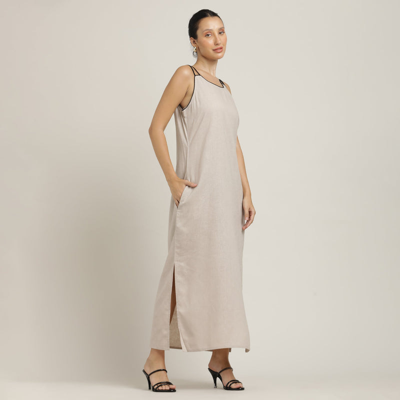 Monroe A-line Maxi Dress - Beige With Black Edging