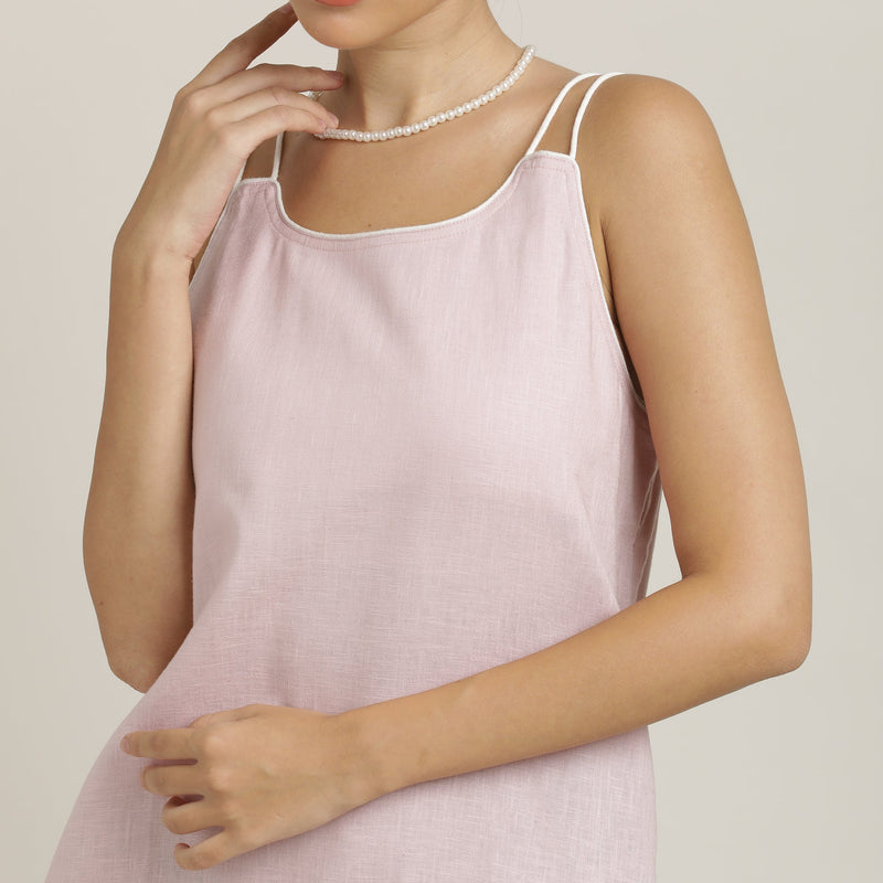 Monroe A-line Maxi Dress - Pastel Pink With Ecru Edging