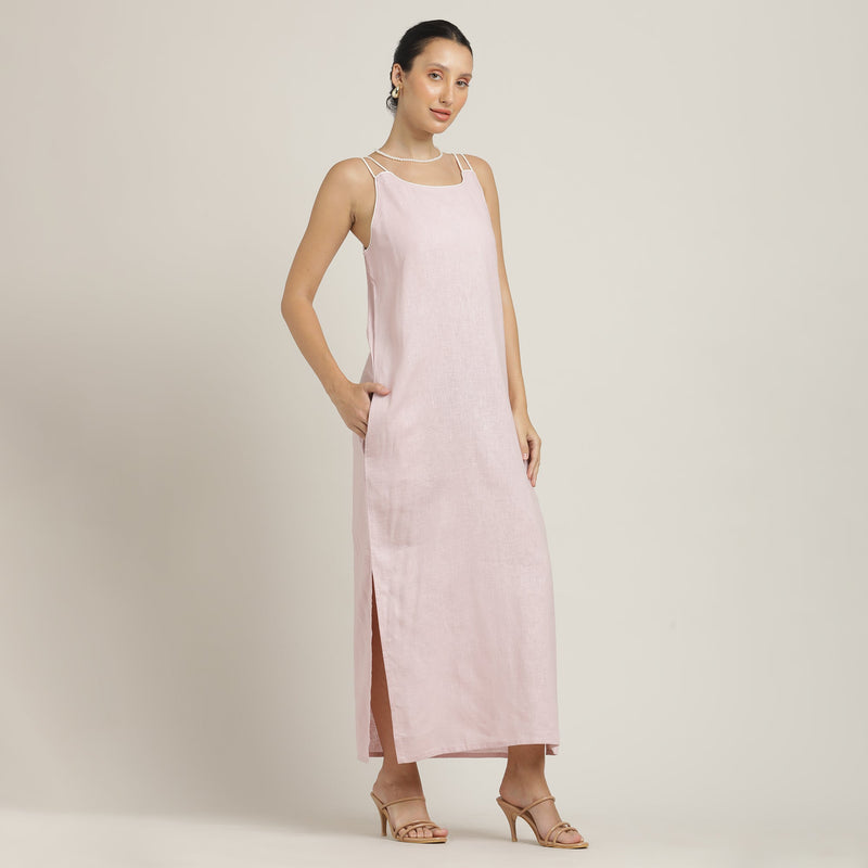 Monroe A-line Maxi Dress - Pastel Pink With Ecru Edging