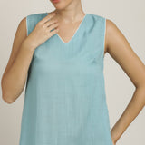 Jackie V-Neck Sleeveless Midi Dress - Blue With Ecru Edging
