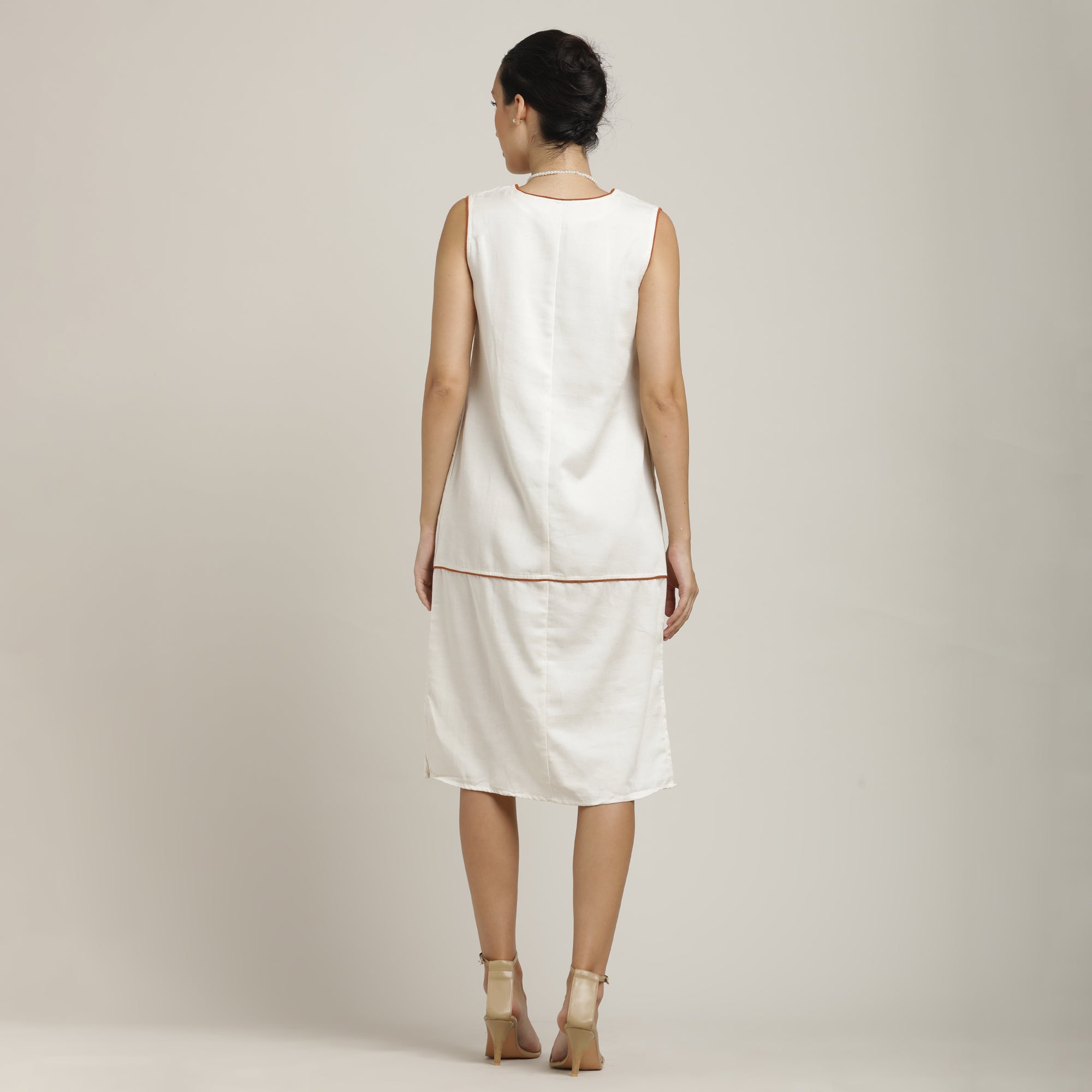 Jackie Dress & Jacket Set - Ecru With Rust Orange Edging