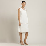 Jackie V-Neck Sleeveless Midi Dress - Ecru With Autumn Rust Edging