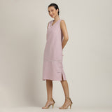 Jackie V-Neck Sleeveless Midi Dress - Pastel Pink With Ecru Edging