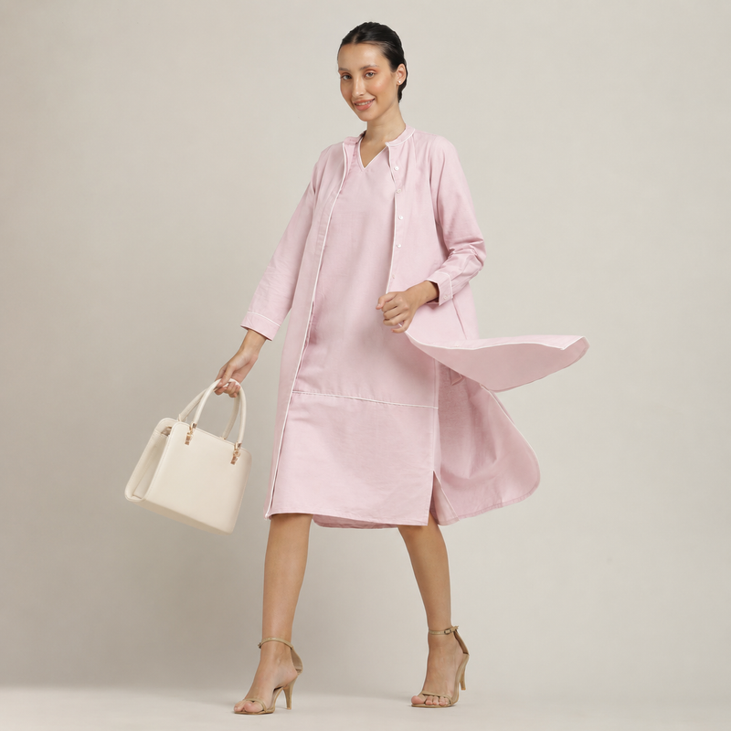 Jackie Dress & Jacket Set - Pastel Pink With Ecru Edging