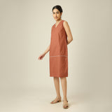 Jackie V-Neck Sleeveless Midi Dress - Terracotta Brown With Ecru Edging