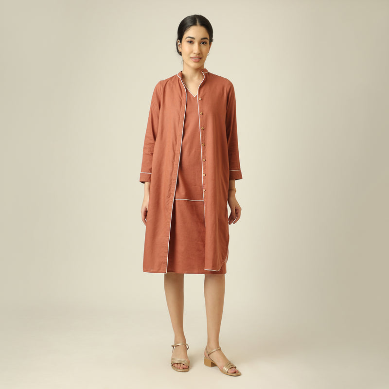 Jackie Dress & Jacket Set - Terracotta Brown With Ecru Edging