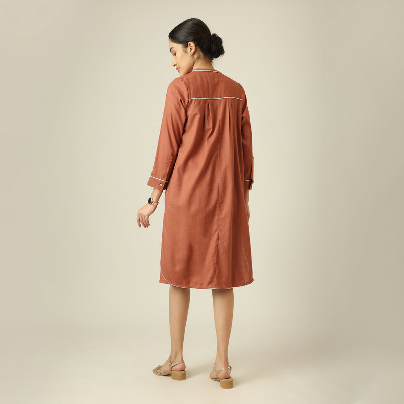 Jackie Dress & Jacket Set - Terracotta Brown With Ecru Edging