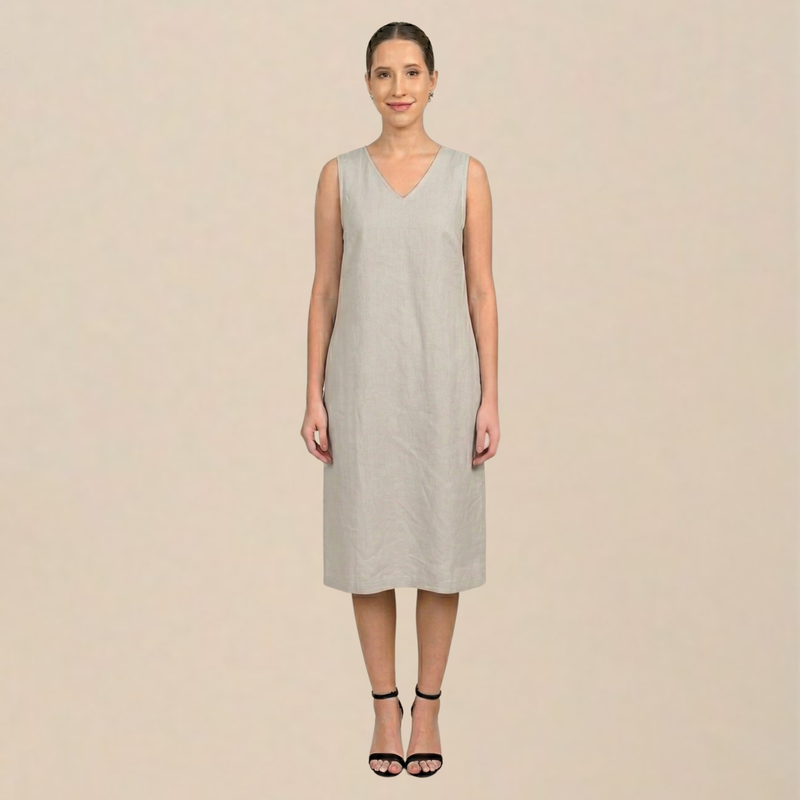 Jackie V-Neck Sleeveless Midi Dress - Greige
