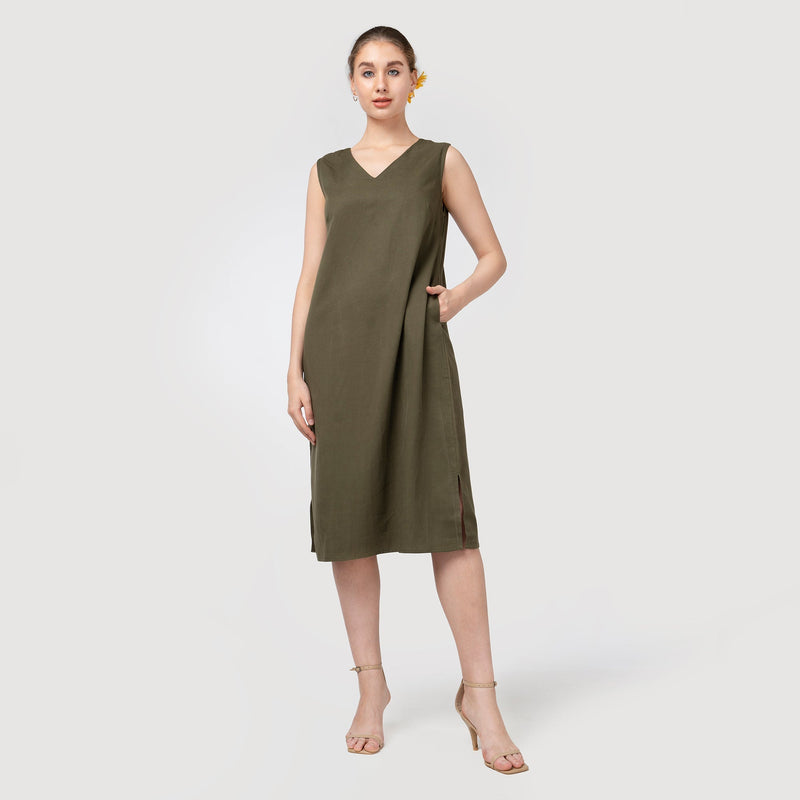 Dakota Dress & Jacket Set - Overlay & Midi Dress - Beige & Olive Green