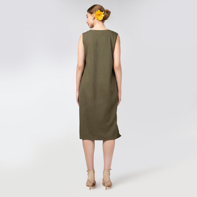 Dakota Dress & Jacket Set - Overlay & Midi Dress - Beige & Olive Green