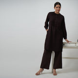 Esther Pintuck Yoke Tunic Dress - Coffee Brown